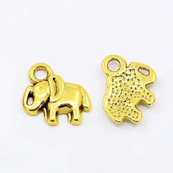 

PandaHall Tibetan Style Alloy Charms, Elephant, Antique Golden, Lead Free and Cadmium Free, 11x11x2mm, Hole: 2.5mm Alloy Elephant