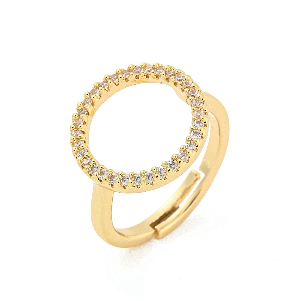 

PandaHall Round Ring Brass Micro Pave Clear Cubic Zirconia Adjustable Rings, Long-Lasting Plated, Golden, US Size 6 3/4(17.1mm) Brass+Cubic...