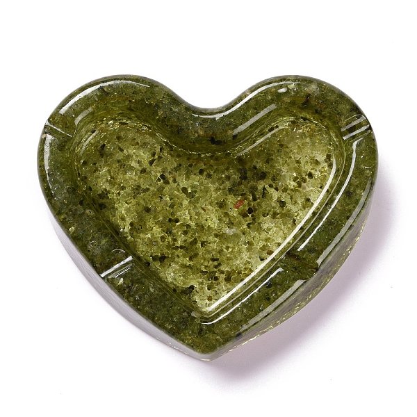 PandaHall Resin with Natural Peridot Chip Stones Ashtray, Home OFFice Tabletop Decoration, Heart, 103x121x27mm, Inner Diameter: 96x60mm...