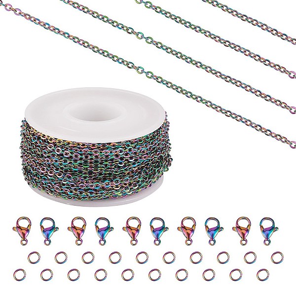 

PandaHall DIY Chain Jewelry Set Making Kit, Including Rainbow Color Ion Plating(IP) 304 Stainless Steel 5M Cable Chains & 10Pcs Clasps &...