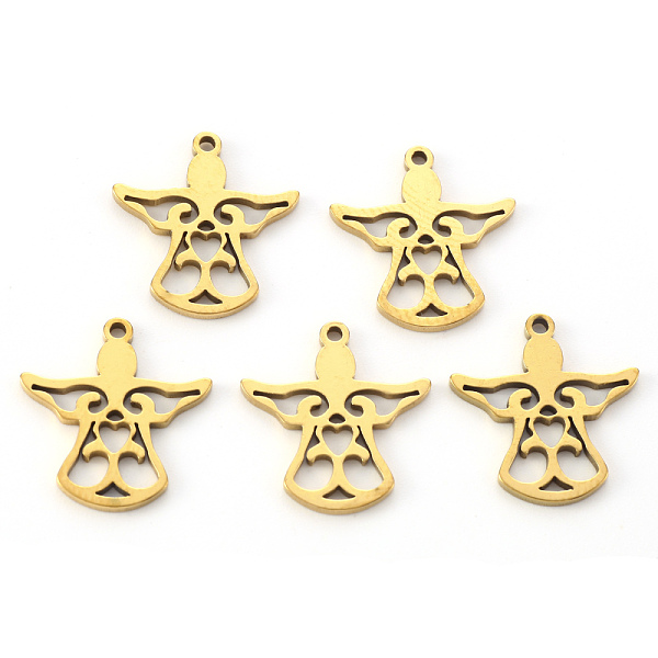 

PandaHall Vacuum Plating 304 Stainless Steel Pendants, Laser Cut, Angel, Golden, 16x15x1mm, Hole: 1mm 304 Stainless Steel Angel & Fairy