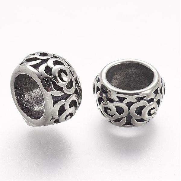 

PandaHall 304 Stainless Steel Beads, Rondelle, Large Hole Beads, Antique Silver, 14x8.5mm, Hole: 8.5mm 304 Stainless Steel Rondelle