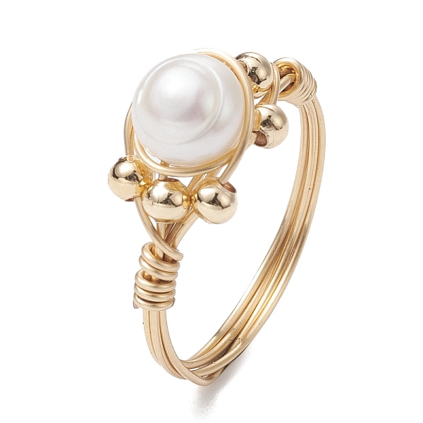 

PandaHall Natural Pearl Round Braided Bead Style Rings, Brass Wire Wrap Finger Ring, Golden, US Size 7 3/4(17.9mm) Pearl Round