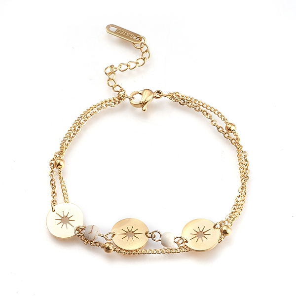 

PandaHall 304 Stainless Steel Multi-strand Bracelets, with Synthetic Turquoise Beads and Lobster Claw Clasps, Mixed Shape, Golden, 6-1/4...