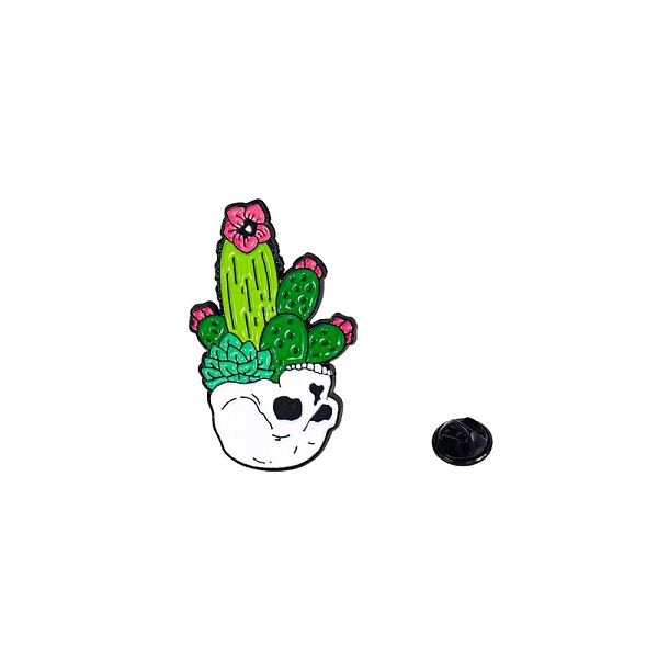 

PandaHall Black Alloy Brooches, Enamel Pins, Skull with Cactus, Green, 30x18mm Alloy+Enamel Skull Green