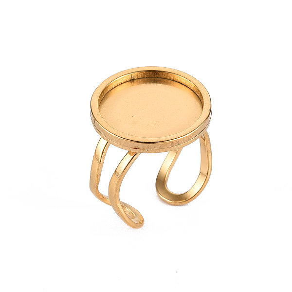 

PandaHall 201 Stainless Steel Cuff Pad Ring Settings, Laser Cut, Golden, Tray: 16mm, US Size 7 1/4(17.5)~US Size 8(18mm) 201 Stainless Steel