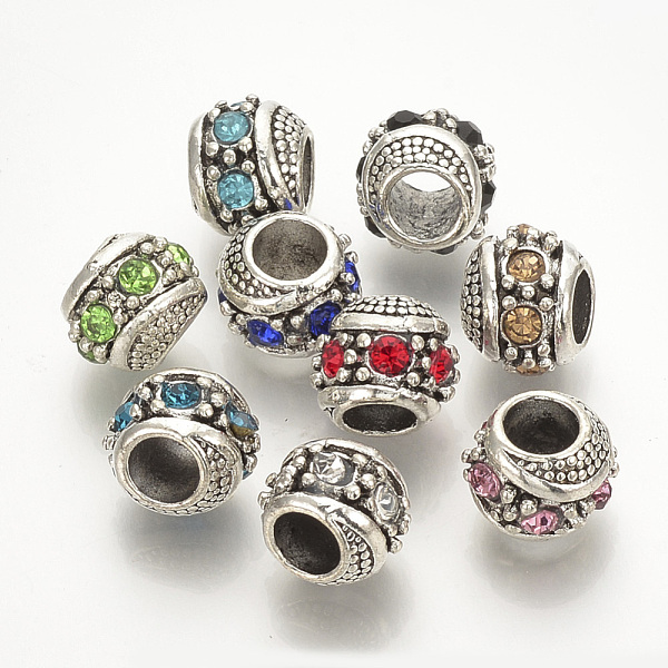 

PandaHall Alloy Rhinestone European Beads, Large Hole Beads, Rondelle, Antique Silver, Mixed Color, 12x11x9mm, Hole: 5mm Alloy+Rhinestone..., Multicolor