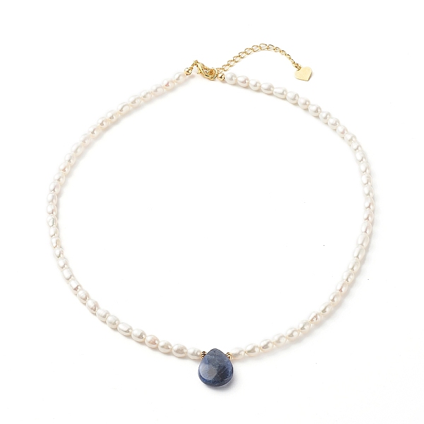 

PandaHall Pearl Beaded Necklace, with Natural Sodalite Beads, Brass Finding, Teardrop, 39.7x0.4cm Sodalite