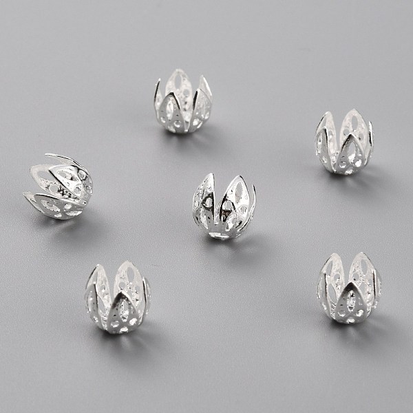 

PandaHall Brass Fancy Bead Caps, 5-Petal, Flower, 925 Sterling Silver Plated, 7x7mm, Hole: 2mm Brass