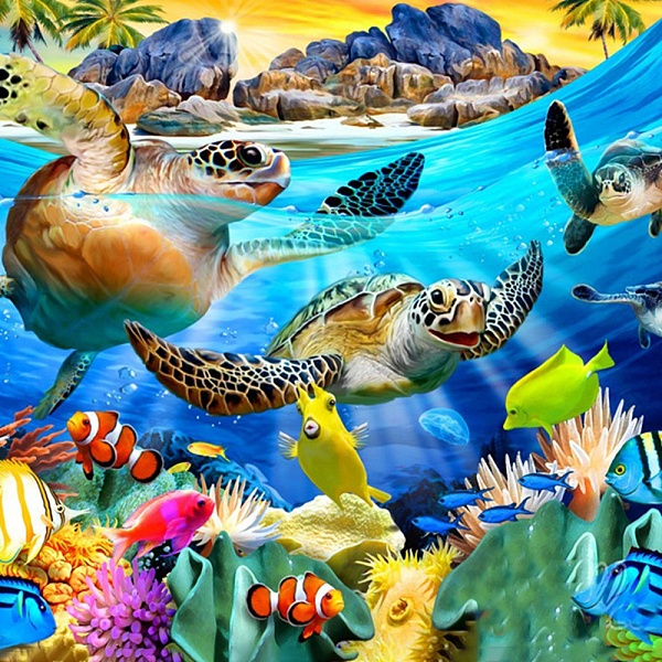 

PandaHall DIY Rectangle Diamond Painting Kits, Including Canvas, Resin Rhinestones, Diamond Sticky Pen, Tray Plate and Glue Clay, Sea Turtle..., Multicolor