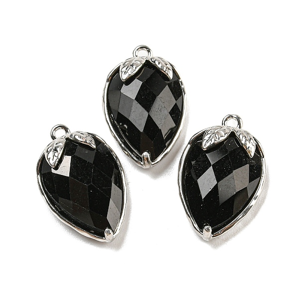 

PandaHall Natural Obsidian Faceted Pendants, Rack Plating Brass Strawberry Charms, Platinum, 18x11x5~5.5mm, Hole: 1.2mm Obsidian Strawberry