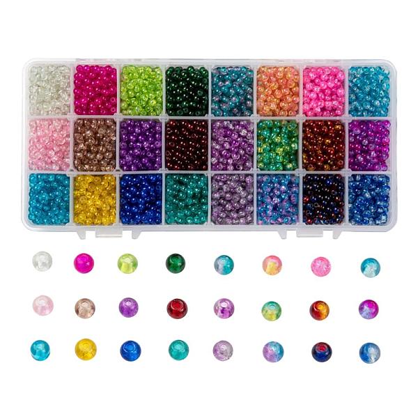 PandaHall Spray Painted Crackle Glass Beads, Round, Mixed Color, 4mm, Hole: 1.1~1.3mm, 24 colors, about 200pcs/color, 4800pcs/box Glass...