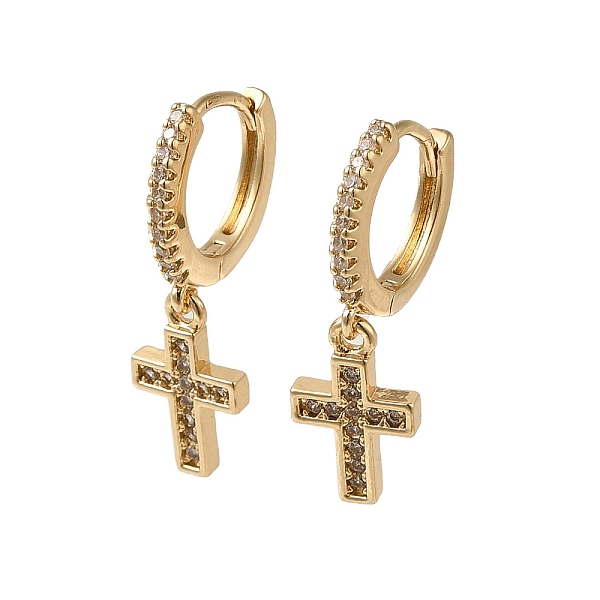 

PandaHall Brass Dangle Earrings, with Glass, Cross, 23.5x7.5mm Brass Cross Clear