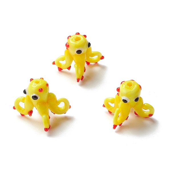 

PandaHall Handmade Lampwork Beads, Bumpy, Octopus, Yellow, 18~19X17~17.8x12.5~15.5mm, Hole: 0.8~1.6mm Lampwork Fish Yellow