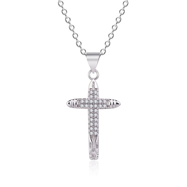 

PandaHall Brass Pendant Necklaces, Cross Micro Pave Clear Cubic Zirconia, Platinum, 17.51 inch(44.5cm) Brass