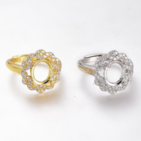 

PandaHall Adjustable Brass Micro Pave Clear Cubic Zirconia Finger Ring Components, 4 Claw Prong Ring Settings, Long-Lasting Plated, Flower...
