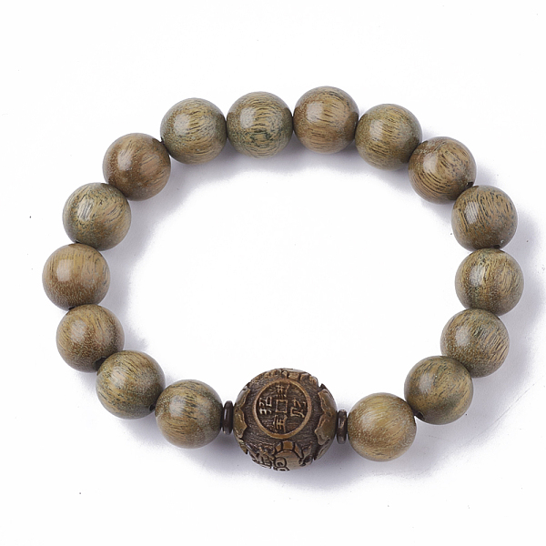 

PandaHall Green Sandalwood Mala Bead Bracelets, Stretch Bracelets, Round, Dark Khaki, 2 inch(5.1cm) Wood Yellow