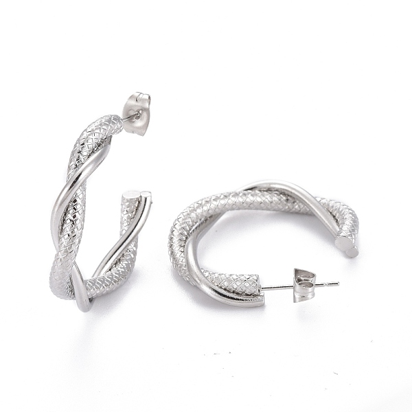 

PandaHall 304 Stainless Steel Half Hoop Earrings, Stud Earrings, Hypoallergenic Earrings, with Ear Nut, Twisted, Textured, Ring, Stainless...