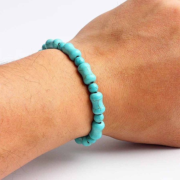 

PandaHall Turquoise Bracelet with Elastic Rope Bracelet, Male and Female Lovers Best Friend Natural Gemstone