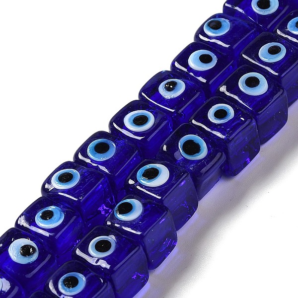 

PandaHall Handmade Evil Eye Lampwork Beads Strands, Cuboid, Medium Blue, 8~8.5x9.5~10x10~11mm, Hole: 3.7mm, about 40pcs/strand, 12.68 inch...