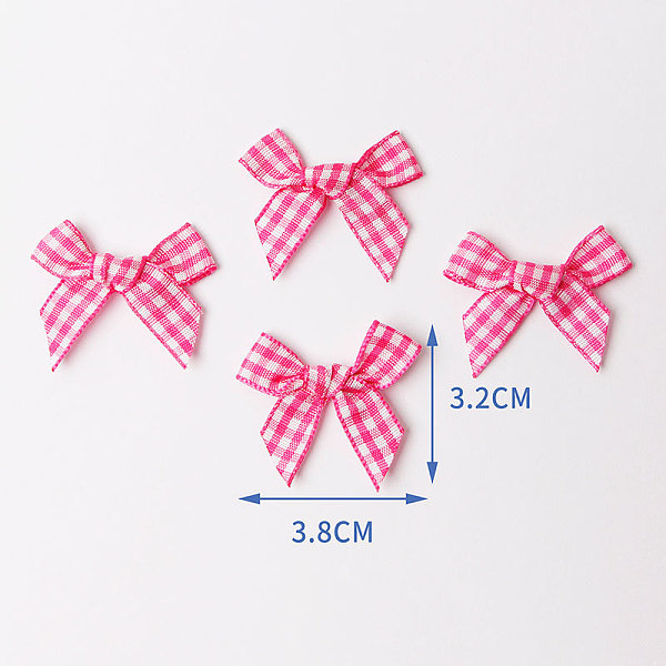 PandaHall Handmade Woven Costume Accessories, Tartan Pattern Polyester Ribbon Bowknot, Hot Pink, 30~32x35~38x5~6mm Polyester Bowknot Pink