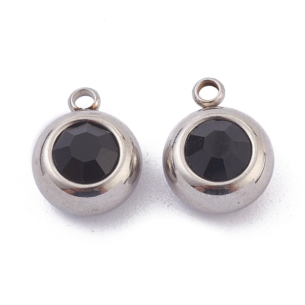 

PandaHall 201 Stainless Steel Rhinestone Charms, Birthstone Charms, Flat Round, Stainless Steel Color, Jet, 13x10x6mm, Hole: 1.8mm Stainless..., Black