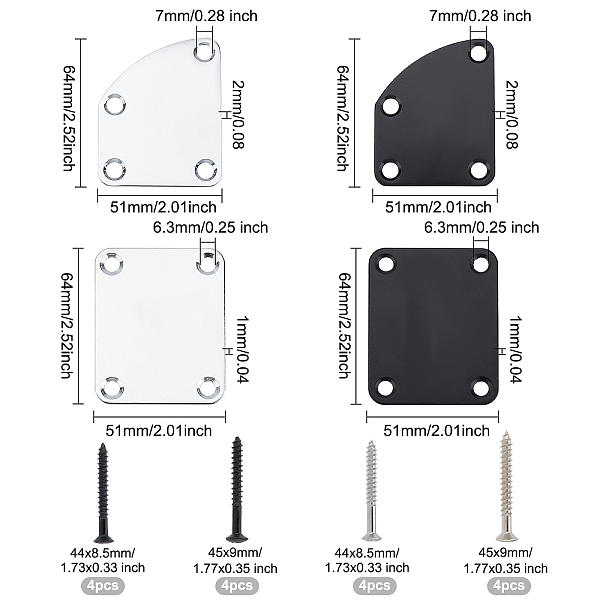

PandaHall FINGERINSPIRE 4 Pack 2 Styles Metal Guitar Neck Plate Rectangle Guitar Neck Plate with Plastic Mat Curved Cutaway Neck Plate Black...