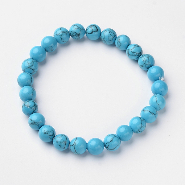 

PandaHall Synthetic Turquoise Round Bead Stretch Bracelets, 55mm, Bead: 7~8mm Synthetic Turquoise