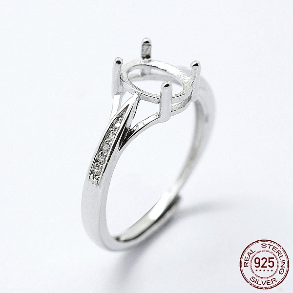 

PandaHall Rhodium Plated 925 Sterling Silver Finger Ring Components, with Cubic Zirconia, Adjustable, Oval, Platinum, Size 7 (17mm), 2mm..., Clear