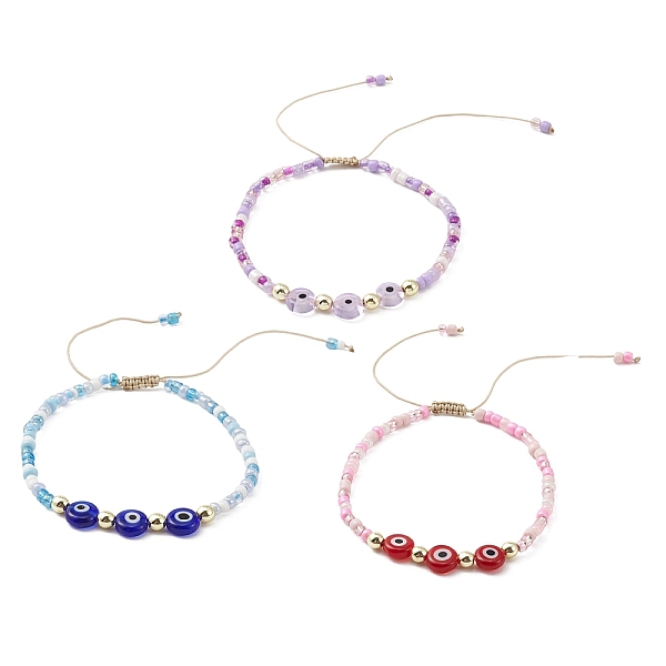 

PandaHall 3Pcs 3 Color Evil Eye Lampwork & Glass Seed Braided Bead Bracelets Set, Nylon Adjustable Bracelets, Mixed Color, Inner Diameter..., Multicolor
