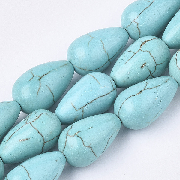 

PandaHall Synthetic Turquoise Beads Strands, teardrop, 16~17x9~10mm, Hole: 1mm, about 24pcs/strand, 15.7 inch Synthetic Turquoise Teardrop
