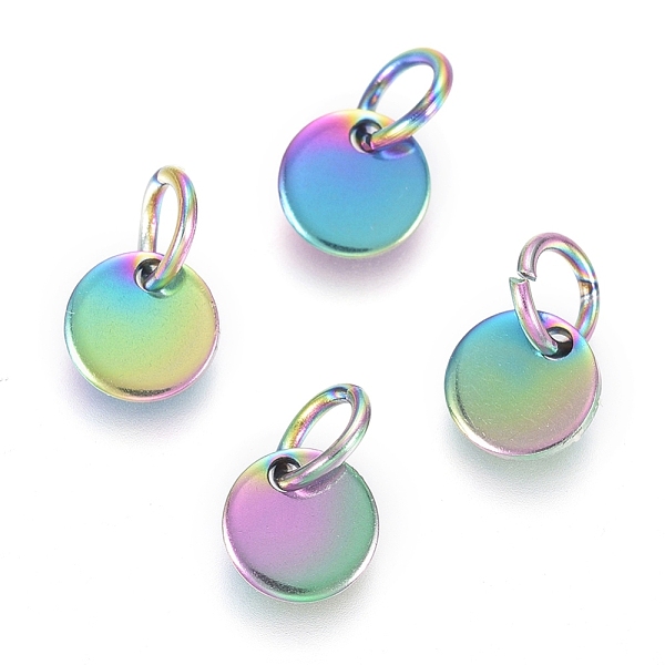 

PandaHall Ion Plating(IP) 304 Stainless Steel Charms, with Jump Rings, Blank Stamping Tag, Flat Round, Rainbow Color, 6x0.7mm, Hole: 3.5mm...