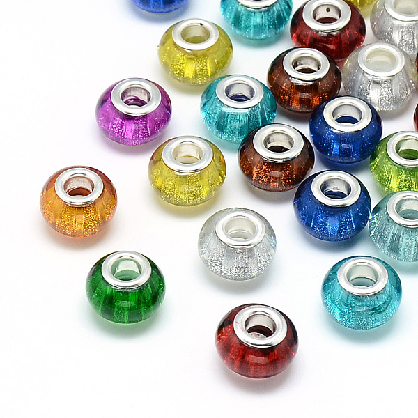 

PandaHall Resin European Beads, Large Hole Beads, with Silver Color Plated Brass Cores, Rondelle Large Hole Beads, Mixed Color, 13.5x9~9.5mm..., Multicolor