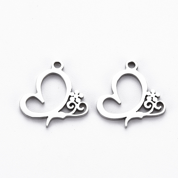 

PandaHall 201 Stainless Steel Charms, Cut, Heart with Flower, Stainless Steel Color, 14x13x1mm, Hole: 1.2mm 201 Stainless Steel Heart