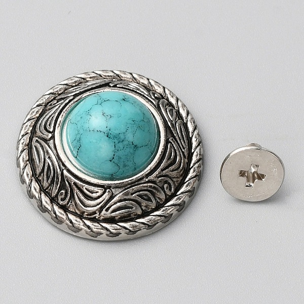 

PandaHall Zinc Alloy Buttons, with Synthetic Turquoise and Iron Screws, for Purse, Bags, Leather Crafts Decoration, Flat Round, Turquoise..., Green