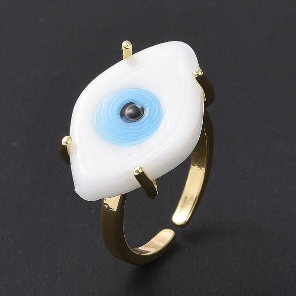 

PandaHall Lampwork Oval with Evil Eye Open Cuff Ring, Real 18K Gold Plated Brass Lucky Jewelry for Women, Lead Free & Cadmium Free, White...