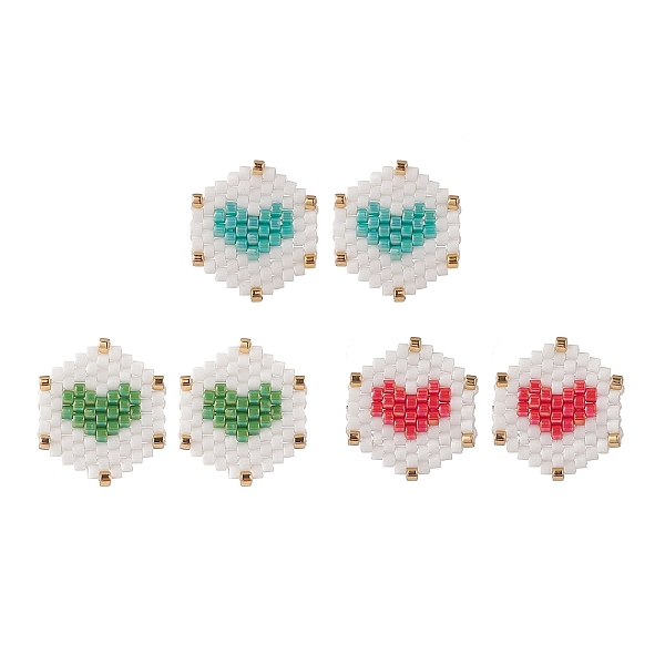 

PandaHall 3 Pairs 3 Color Glass Seed Braided Hexagon with Heart Stud Earrings, Golden Brass Wire Wrap Jewelry for Women, Mixed Color..., Multicolor