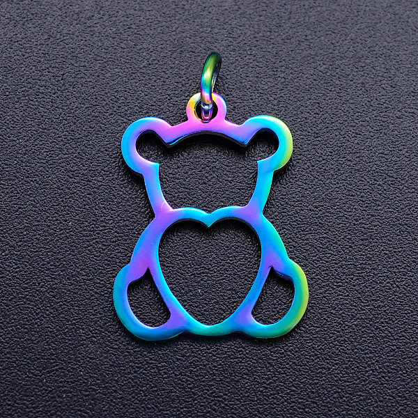 

PandaHall Ion Plating(IP) 201 Stainless Steel Pendants, with Jump Rings, Bear with Heart, Rainbow Color, 18.5x14x1mm, Jump Ring: 5x0.8mm...