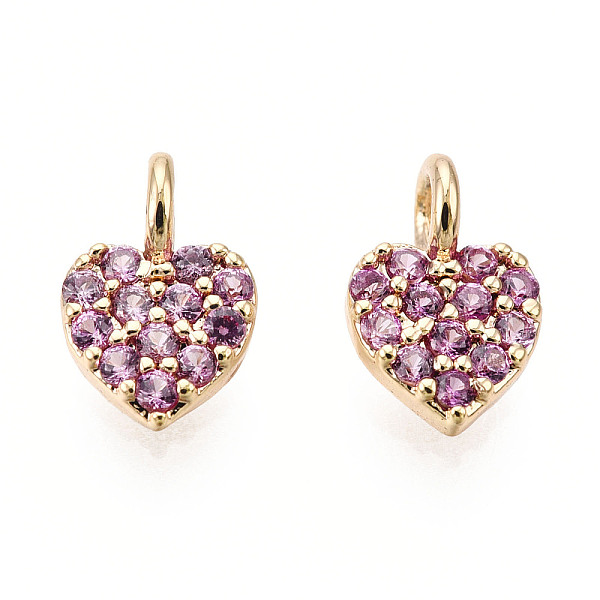

PandaHall Brass Micro Pave Cubic Zirconia Charms, Nickel Free, Real 18K Gold Plated, Heart, Orchid, 7x5x1.5mm, Hole: 1.8mm Brass+Cubic..., Purple