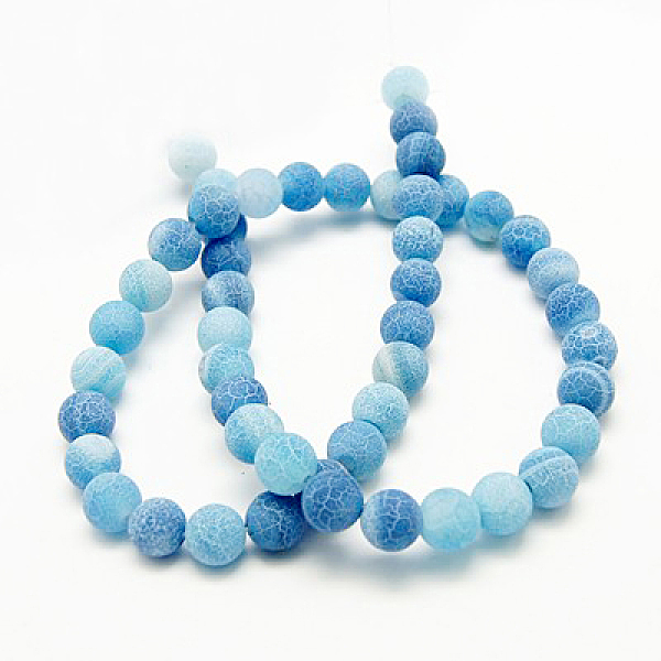 PandaHall Natural Crackle Agate Beads Strands, Dyed, Round, Grade A, Cornflower Blue, 4mm, Hole: 0.8mm, about 93pcs/strand, 15 inch Crackle...