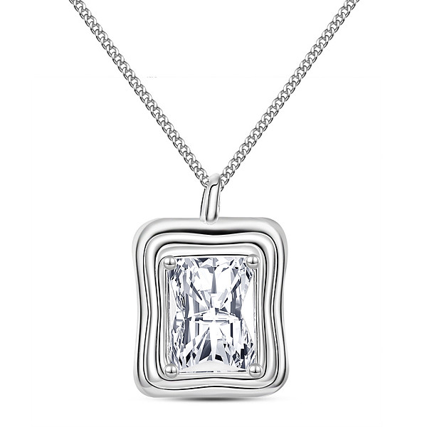 

PandaHall SHEGRACE Rhodium Plated 925 Sterling Silver Pendant Necklaces for Women, with Clear Cubic Zirconia and Curb Chains, Rectangle...