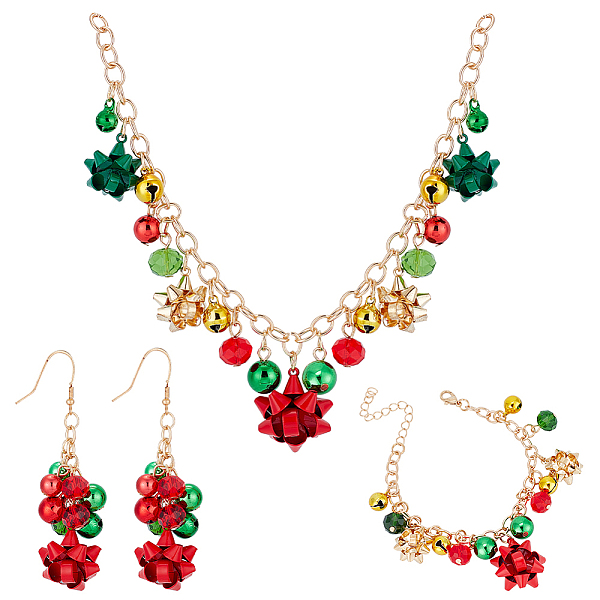 

PandaHall ANATTASOUL Christmas Star & Bell Alloy Pendant Necklaces & Charm Bracelets & Dangle Earrings, Glass Beaded Jewelry Set for Women...
