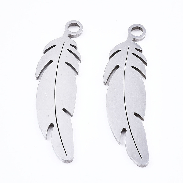 

PandaHall 201 Stainless Steel Pendants, Laser Cut, Feather, Stainless Steel Color, 26x7x1mm, Hole: 1.4mm 201 Stainless Steel Feather