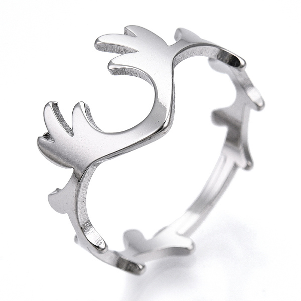 

PandaHall 304 Stainless Steel Deer Antler Adjustable Ring for Women, Stainless Steel Color, US Size 6 1/2(16.9mm) 304 Stainless Steel