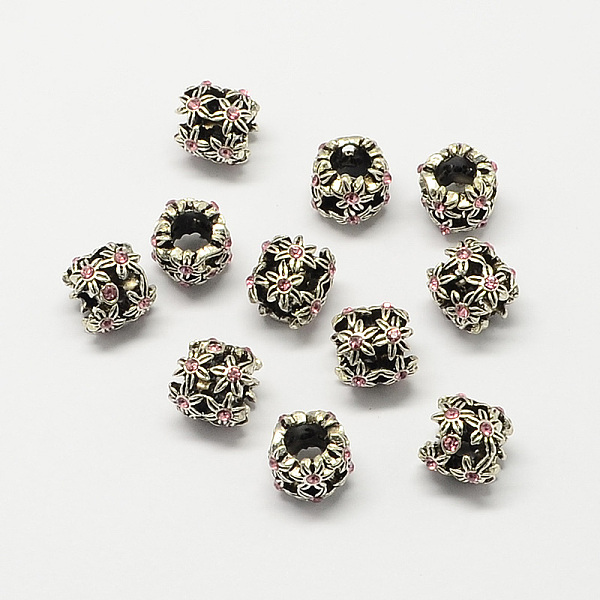 

PandaHall Hollow Flower Alloy Rhinestone Large Hole European Beads, Antique Silver, Light Rose, 10x10mm, Hole: 5mm Alloy+Rhinestone Flower..., Pink