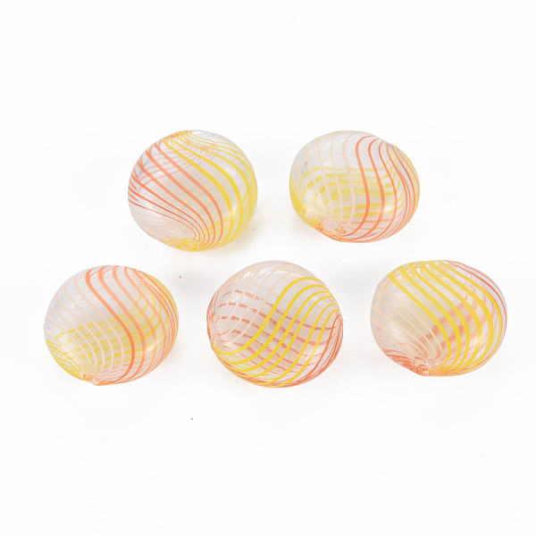 

PandaHall Transparent Handmade Blown Glass Globe Beads, Stripe Pattern, Flat Round, Yellow, 16~17.5x8~9.5mm, Hole: 1~2mm Glass Flat Round...
