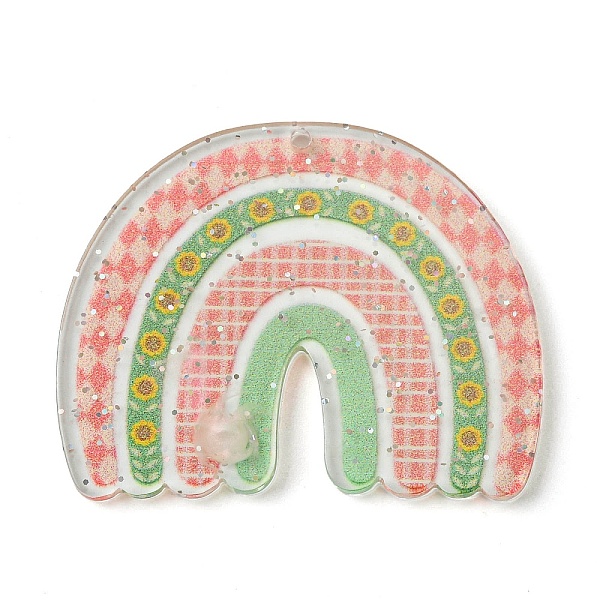 

PandaHall Opaque Acrylic Pendants, 3D Print, with Glitter Power, Rainbow, Light Salmon, 31.5x39.5x2mm, Hole: 1.6mm Acrylic Rainbow