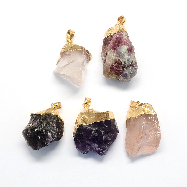 

PandaHall Plated Natural Crystal Pendants and Labradorite Pendants with Golden Tone Brass Findings, Mixed Stone, 30~38x15~30x12~20mm, Hole..., Multicolor