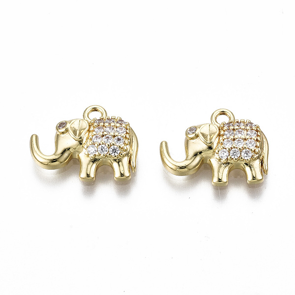 

PandaHall Brass Micro Pave Clear Cubic Zirconia Charms, Elephant Shape, Golden, 11x13x3mm, Hole: 1.4mm Brass+Cubic Zirconia Elephant Clear