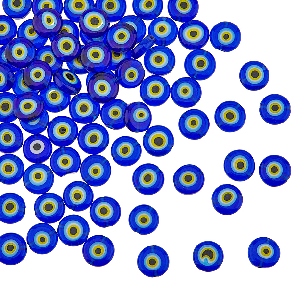 

PandaHall DICOSMETIC 2 Strands Evil Eye Bead Strands About 76pcs Evil Eye Lampwork Beads 9.5mm Dark Blue Turkish Evil Eye Beads Flat Glass...